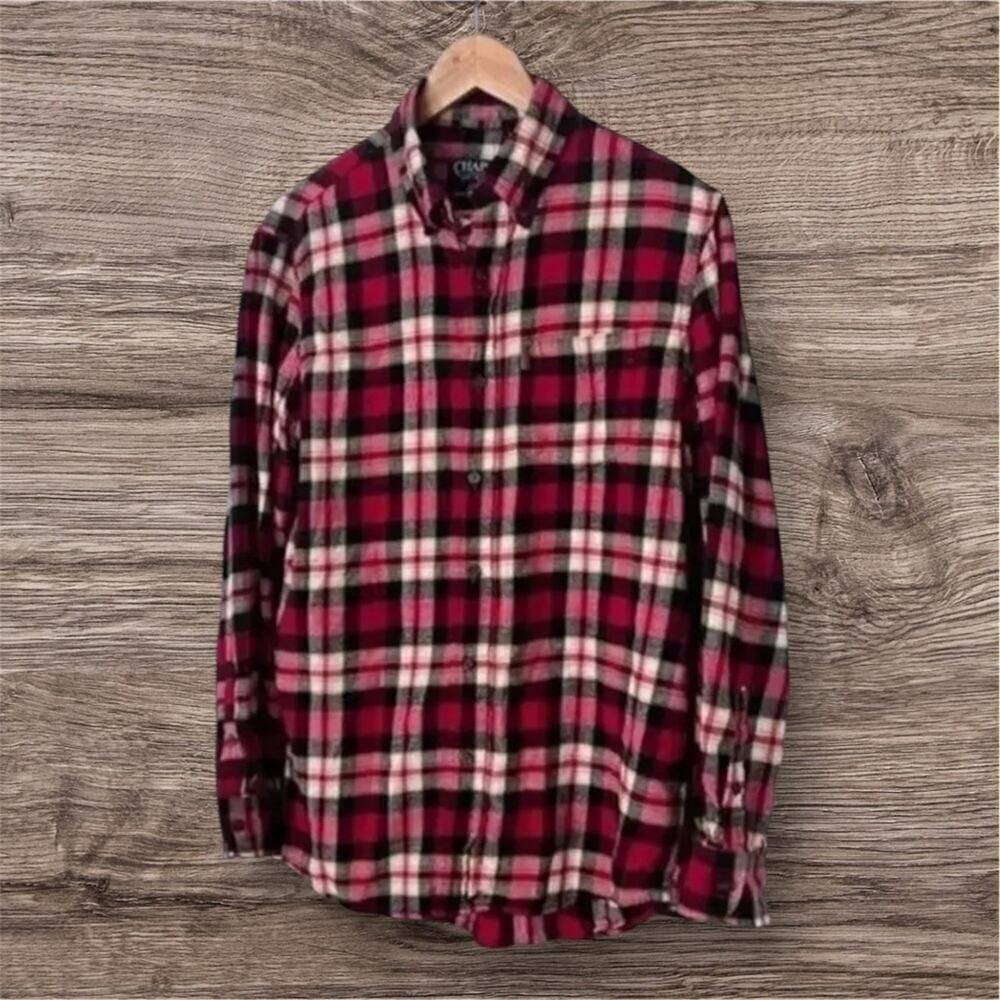 Chaps Men's Red Plaid Flannel Button Down Shirt Medium